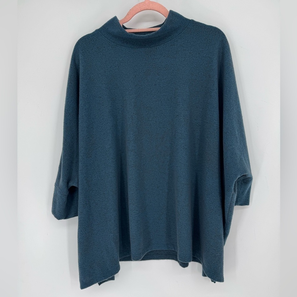D&Co. Women's Teal Oversized Sweater Quarter Length Sleeves Cozy Size Large
